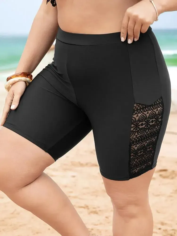 Lace Insert High Waist Swim Shorts
