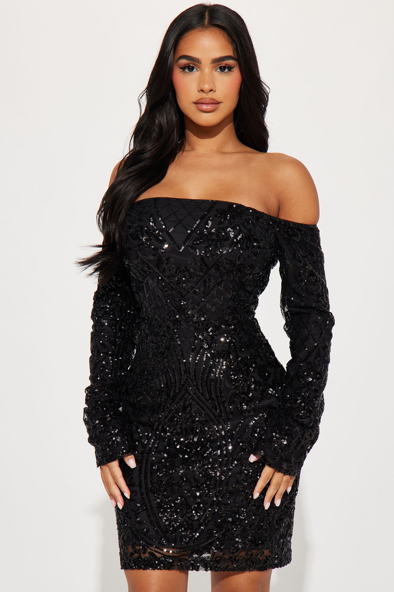 Violet Sequin Mini Dress - Black
