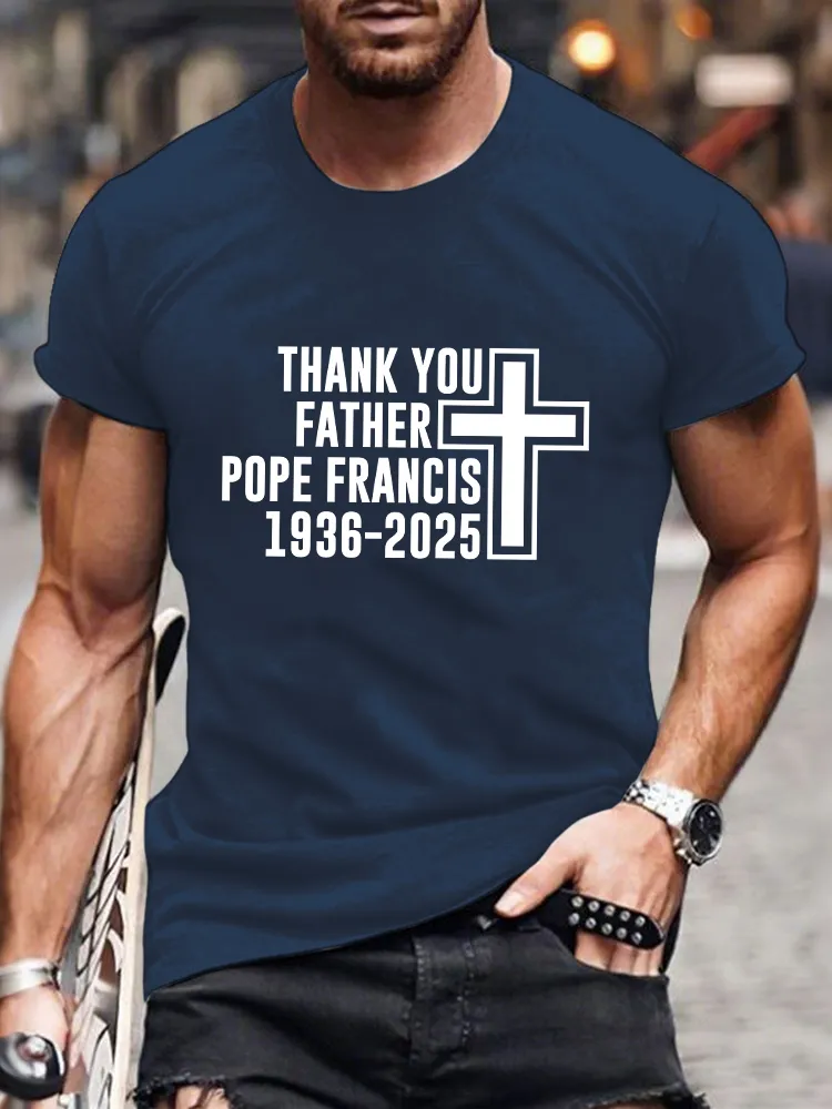 Men's Thank You Father 1936-2025 Print Short Sleeve Round Neck Cotton T-Shirt