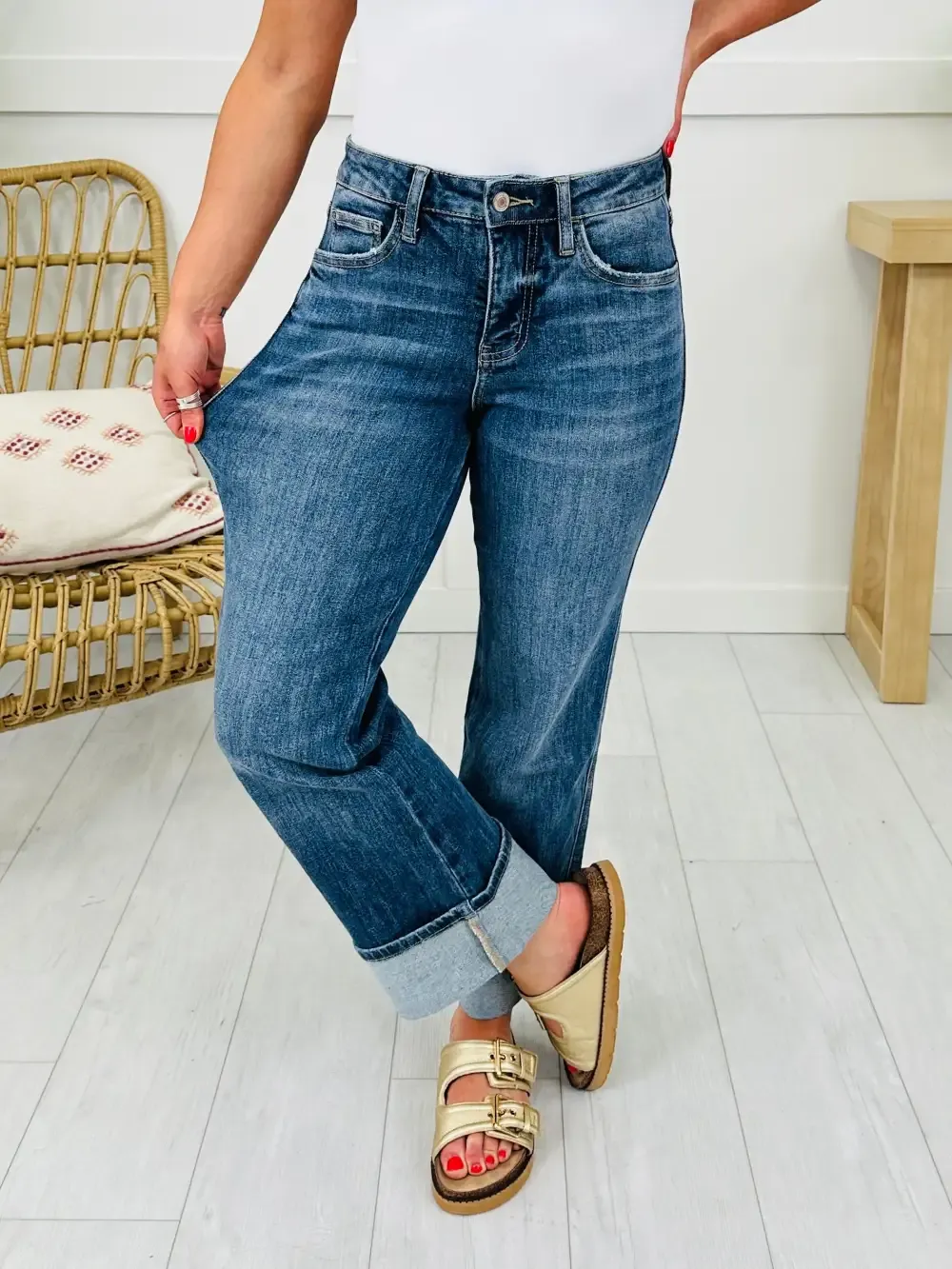 Change Your Tune Tummy Control Cropped Slim Wide Leg Jeans