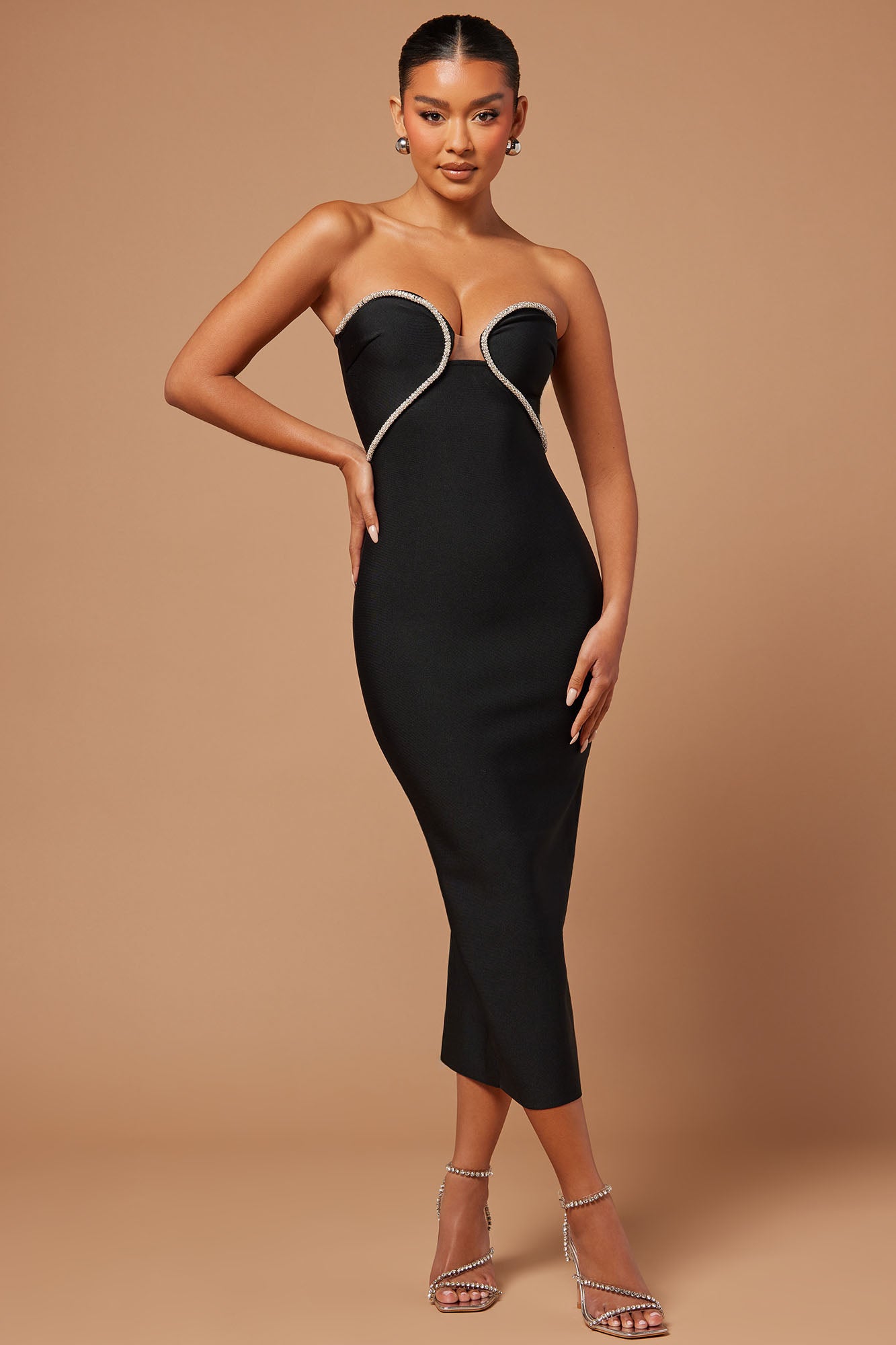 Nicole Embellished Midi Dress - Black