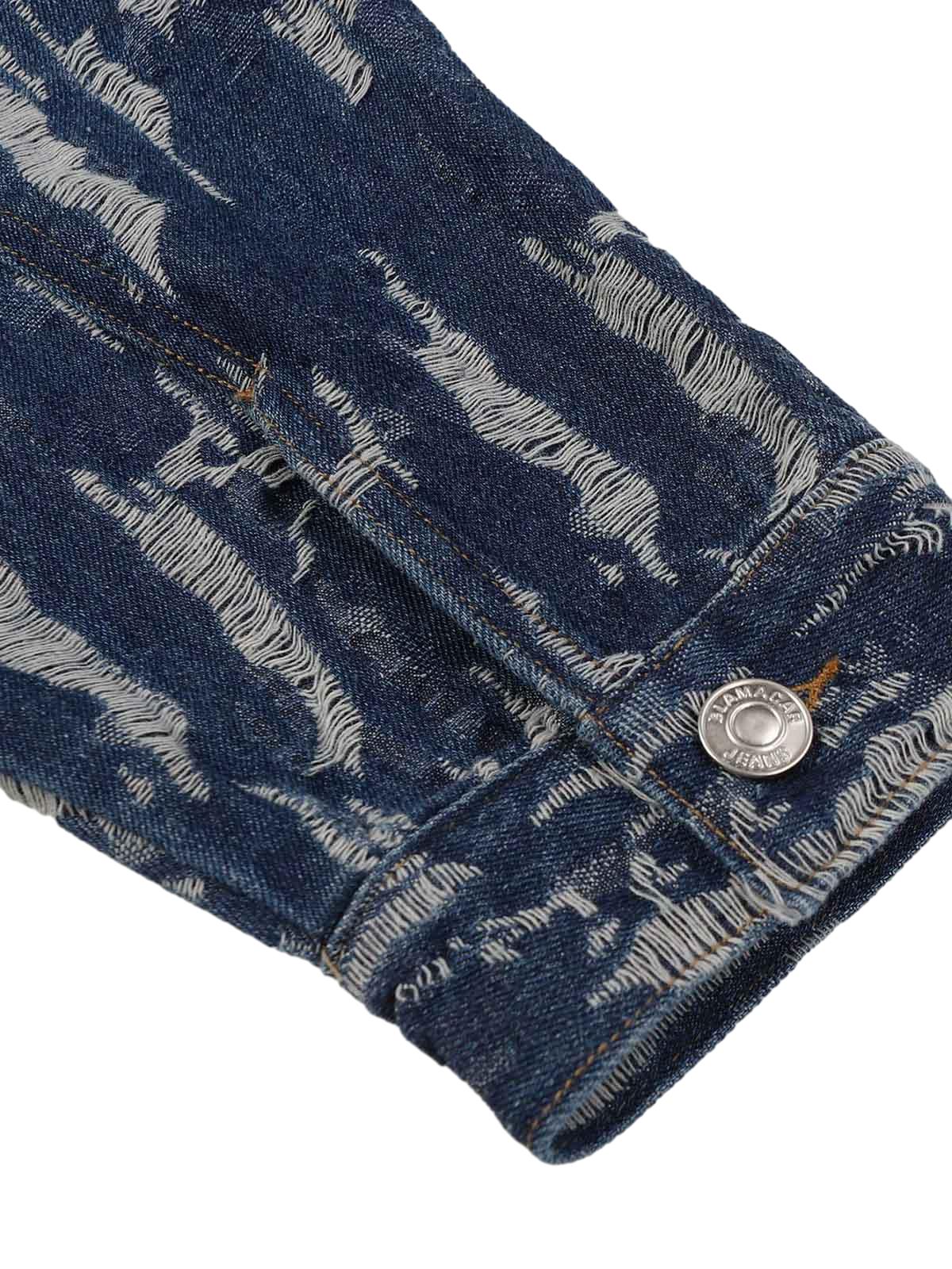 Letter Embroidered Washed Denim Hoodie