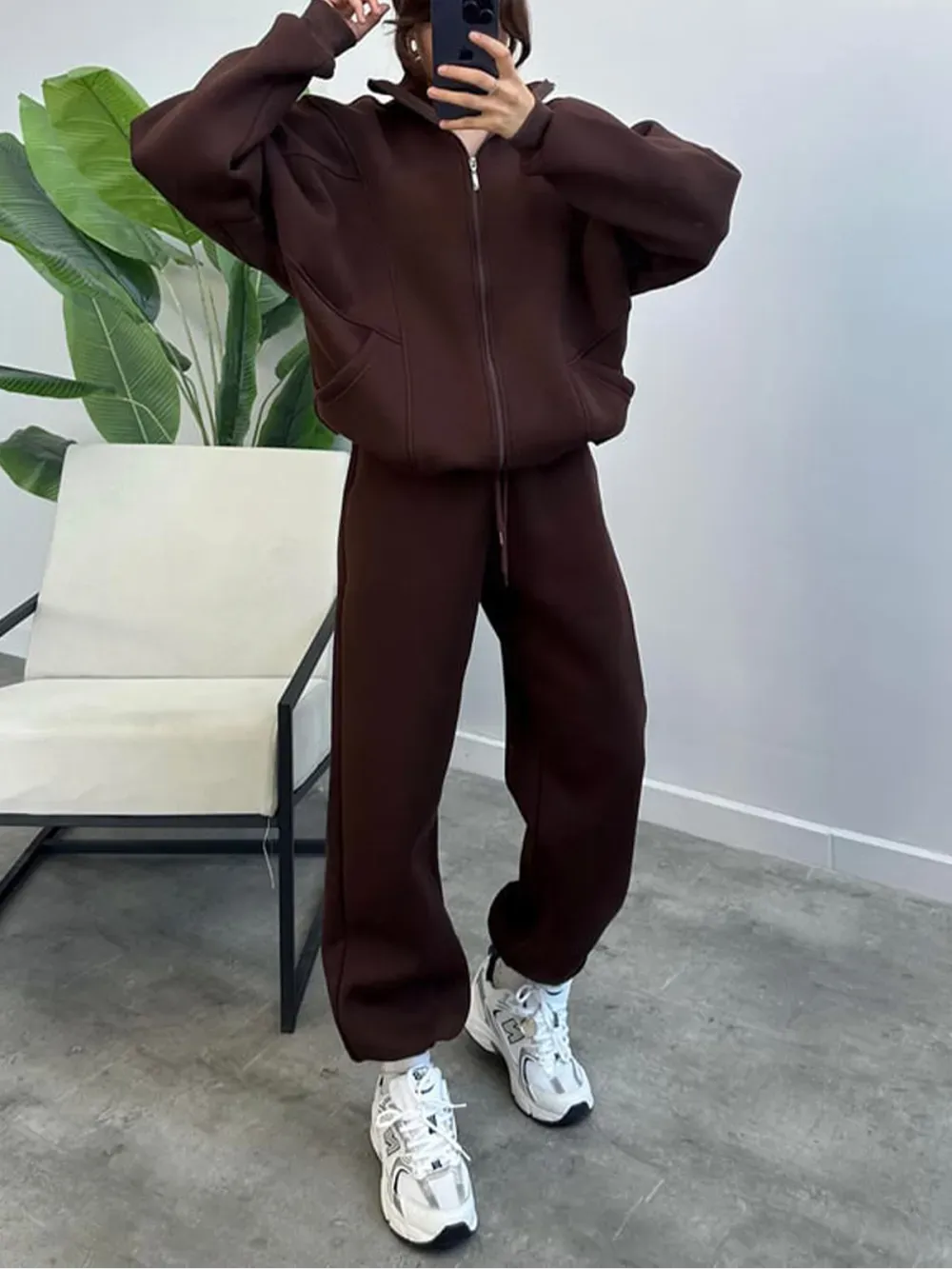 Women's 2 Piece Sets Zipper Outfits Casual Long Sleeve  Sweatsuits Sets