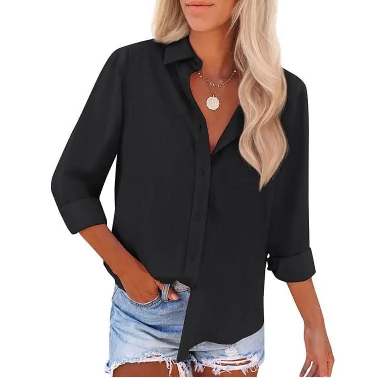 Women's Wrinkle-Free Long-Sleeve Button-Down Work Shirt(Wrinkle-Free, Long-Sleeve, Pocket)