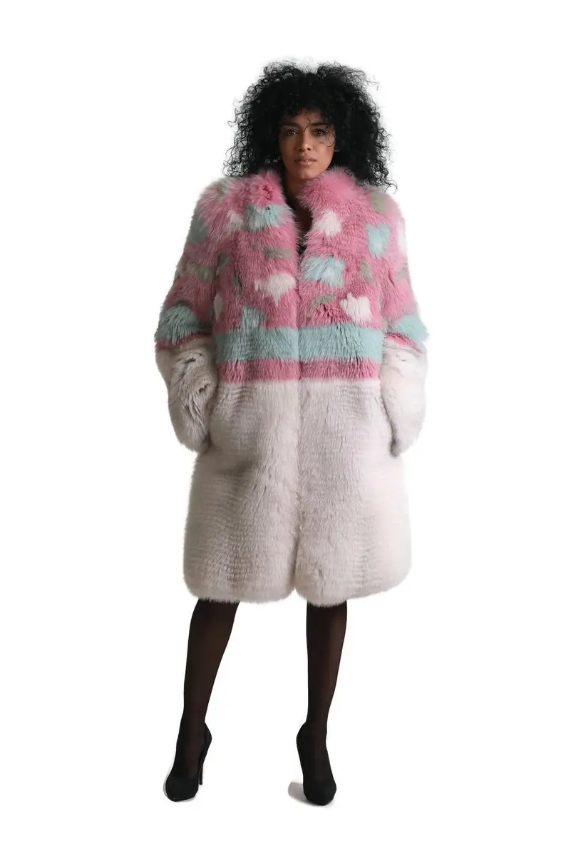 Multicolored Fur Knee Length Jacket