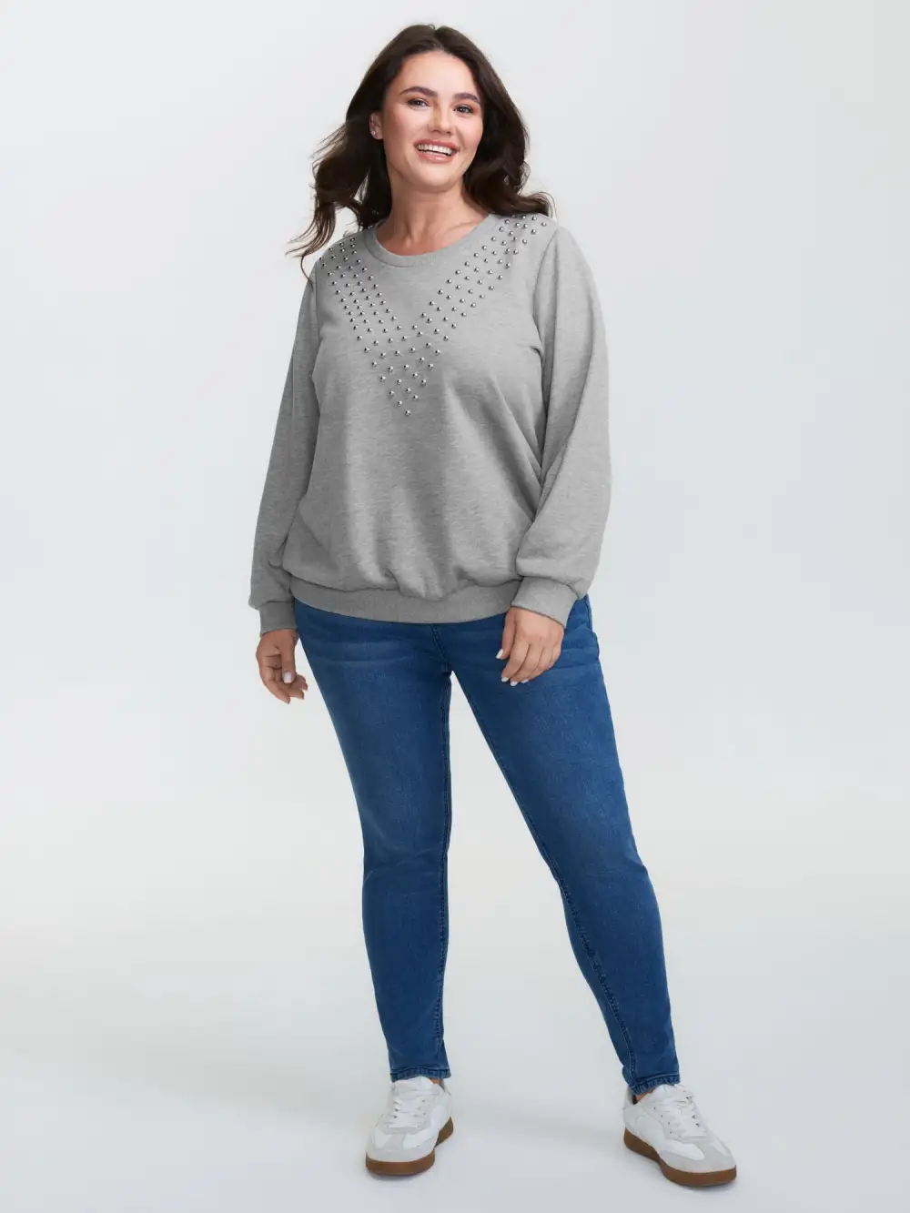 Stretchy Rivet Detail Round Neck Sweatshirt