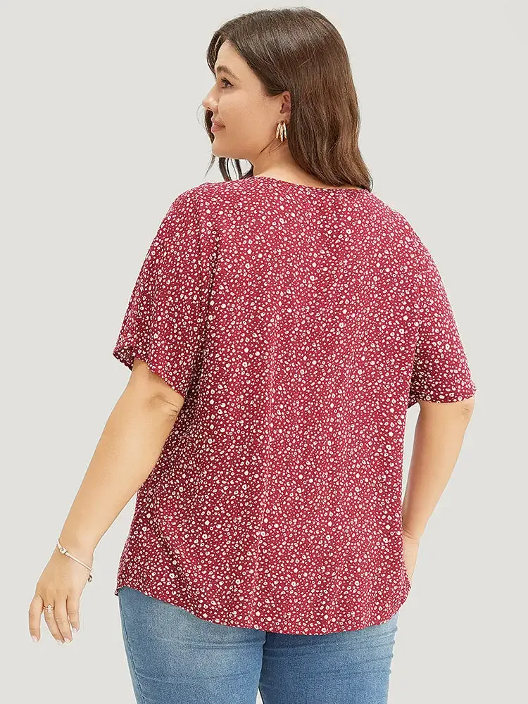 Ditsy Floral Pleated Front Button Detail Blouse