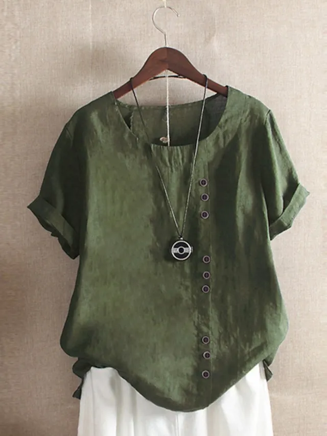 Women's Shirt Linen Shirt Linen Casual Daily Weekend Patchwork