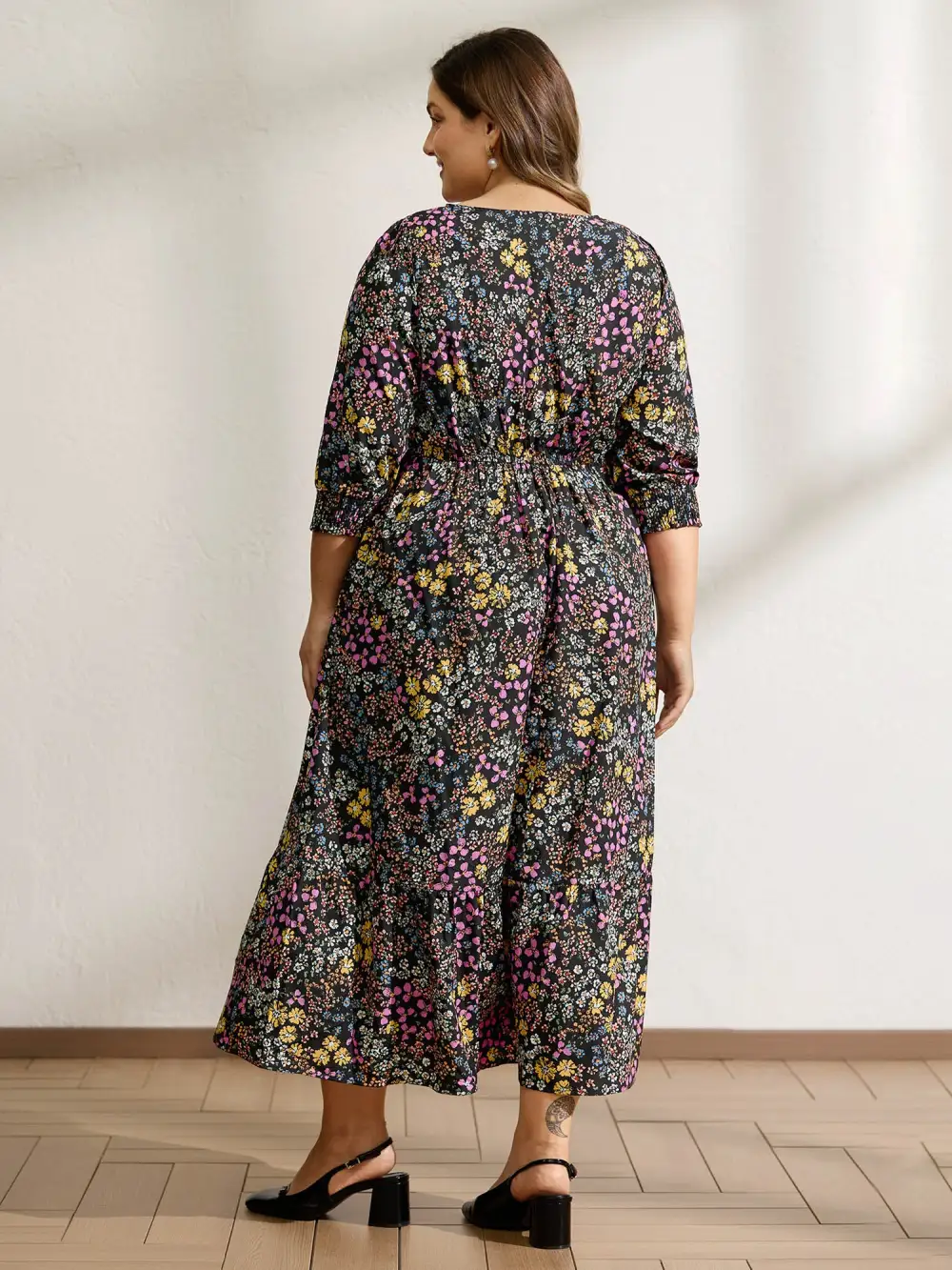 Floral Print Smocked Pockets Maxi Dress