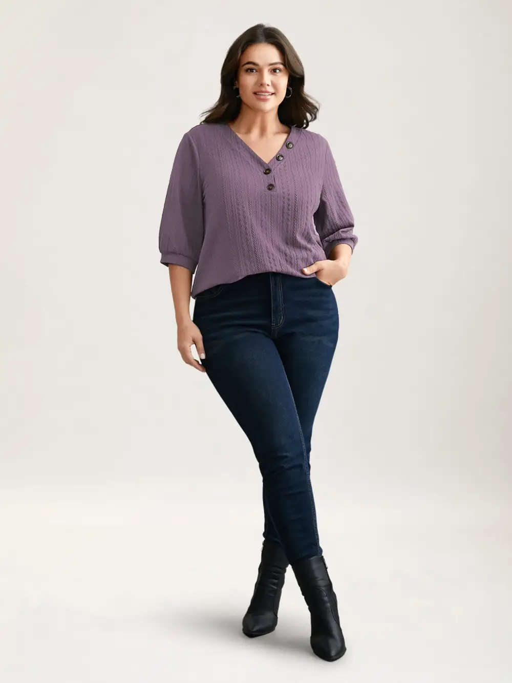 Plain Knit Texture Gathered Top
