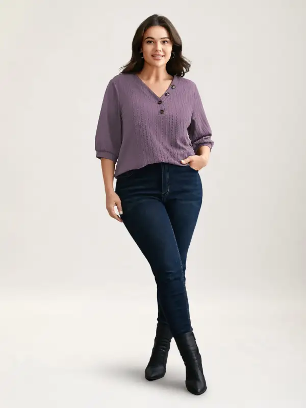 Plain Knit Texture Gathered Top