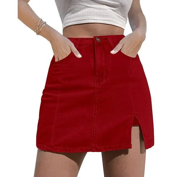 Women’s High Waisted Denim Skort with Side Slit