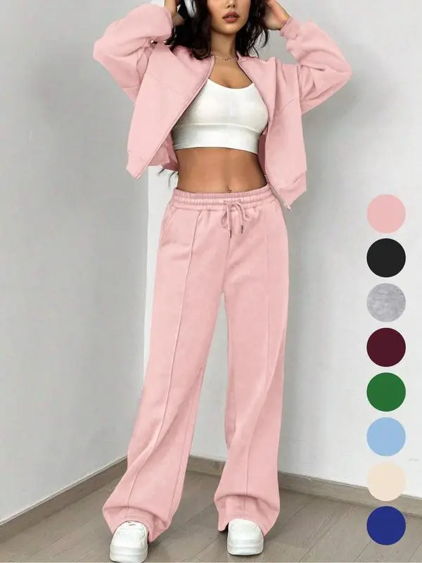 Women's Zip Up Jacket & Elastic Waist Pants Set