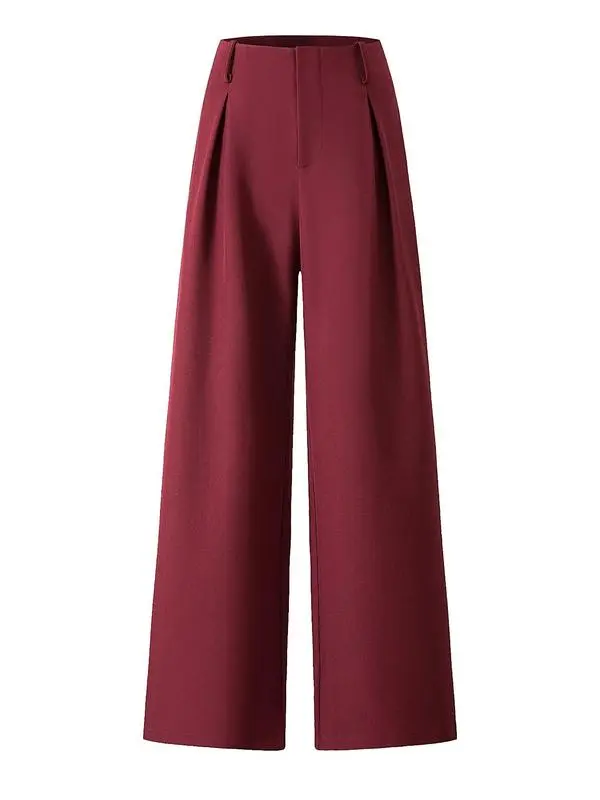 Women's Solid Color Plicated Pocket Wide Leg Pants, Elegant Zipper Fly Trousers for Work Office Business, Ladies Spring & Fall Clothes