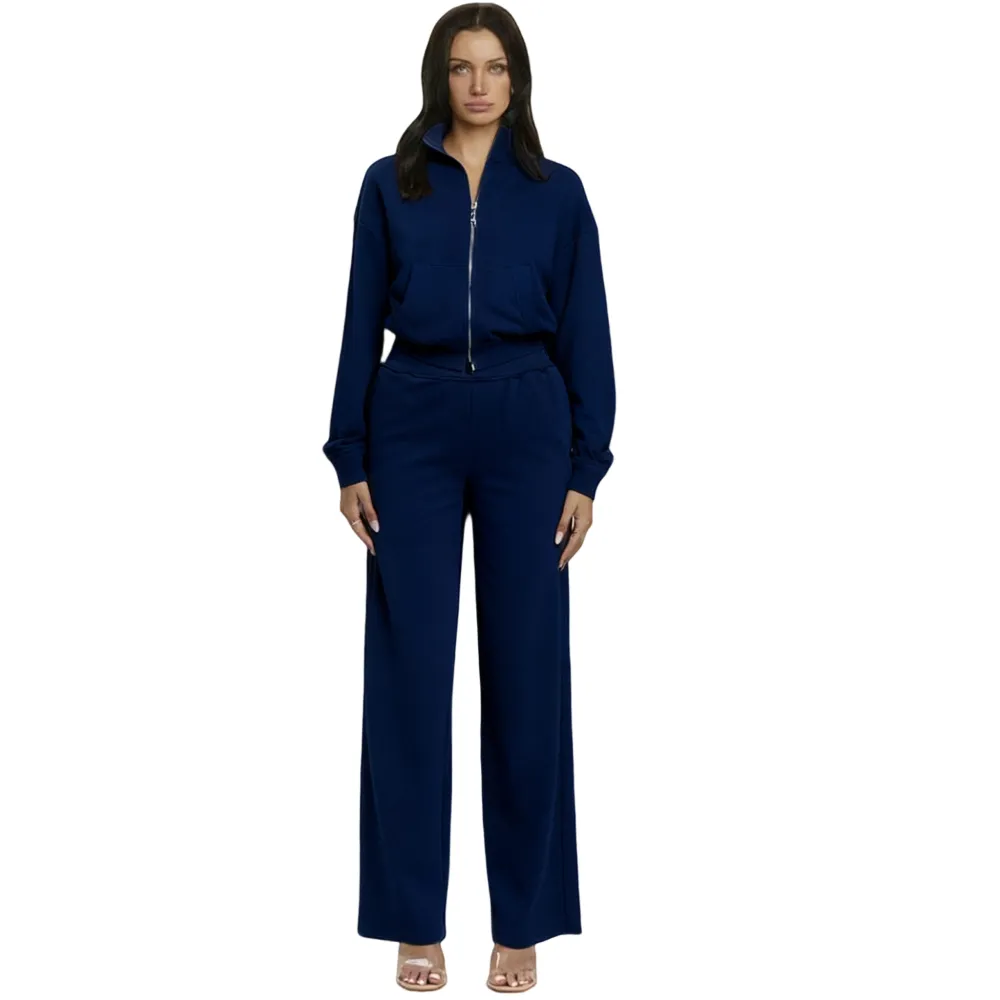 Ombre Zip - Up 2 Pieces Set Cropped -Sweatshirt & Wide - Leg Pants