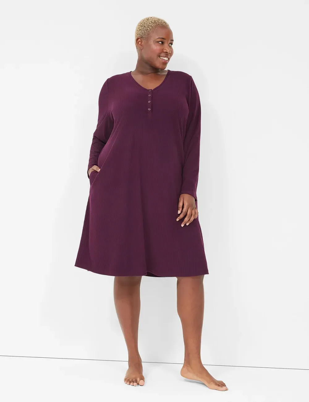 Brushed Rib Henley Midi Sleepshirt