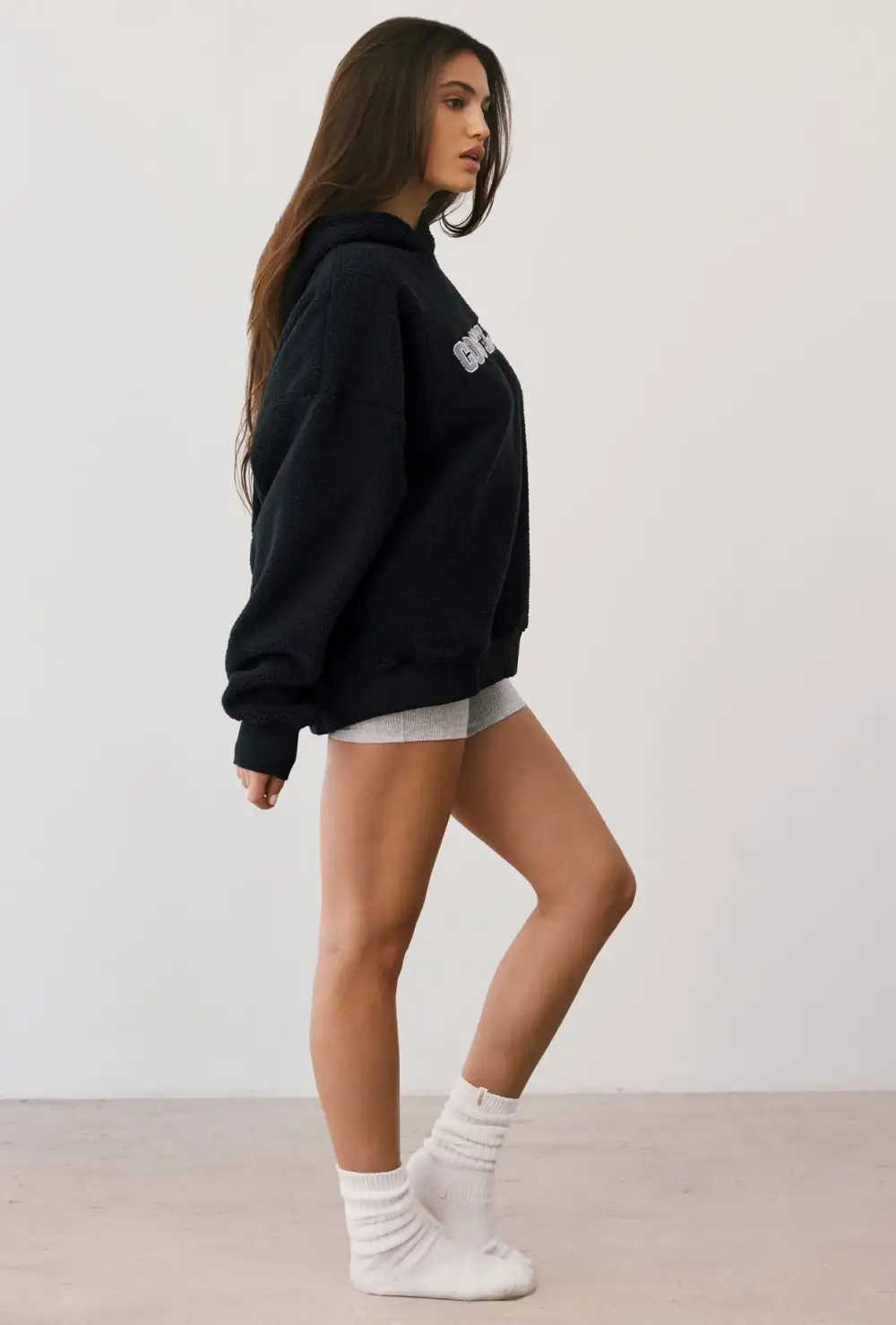 Lounge - Oversized Fleece Hooded Sweatshirt in Onyx