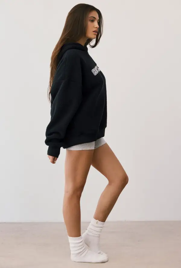 Lounge - Oversized Fleece Hooded Sweatshirt in Onyx