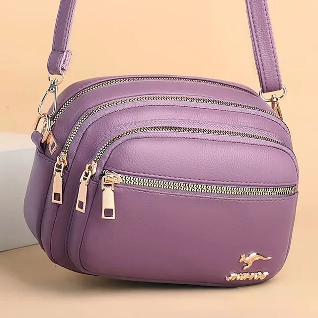 Women's Crossbody Bag Shoulder Bag Dome Bag PU Leather Shopping Daily Zipper Large Capacity Waterproof Lightweight Solid Color Black Red Purple