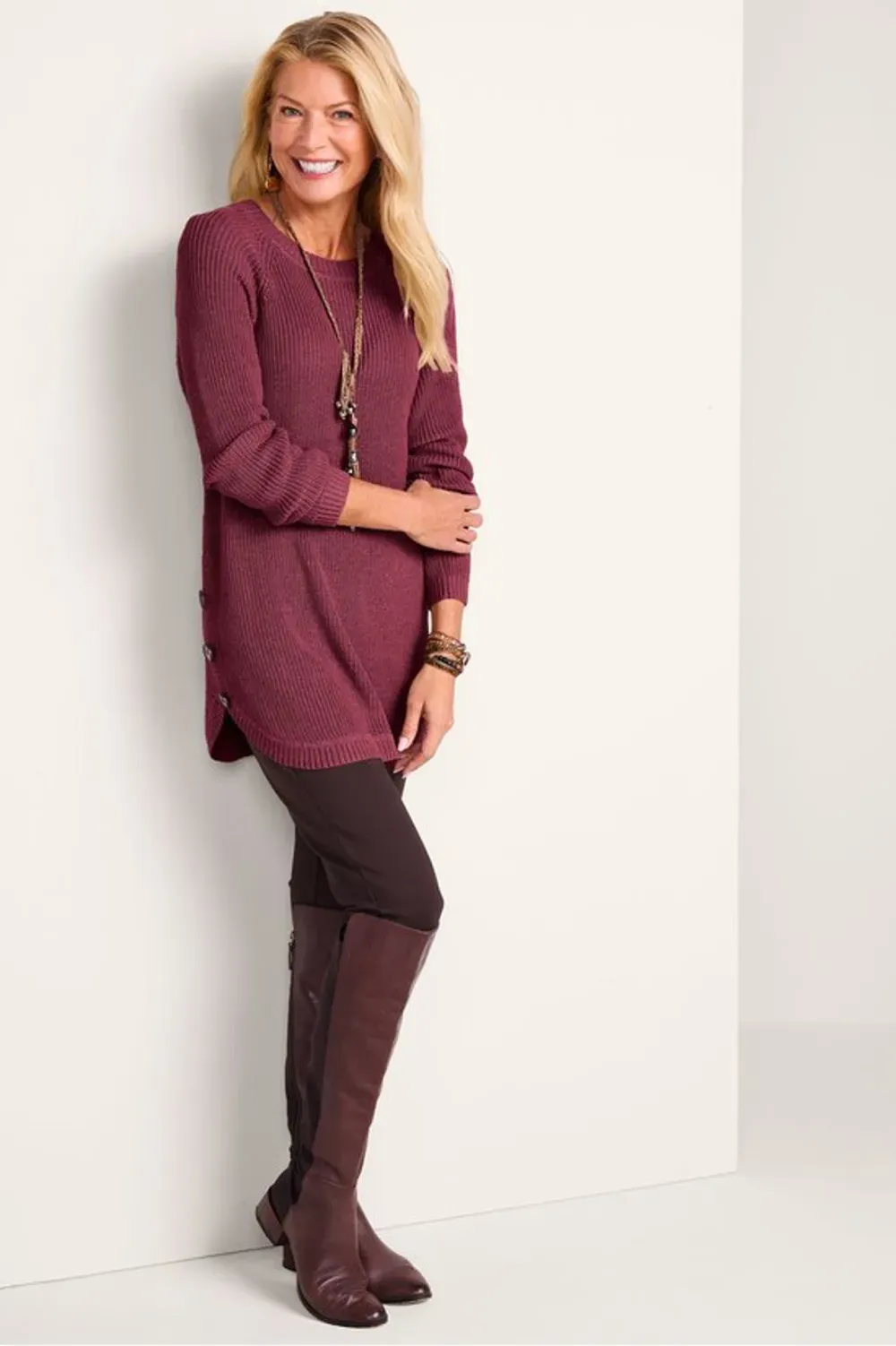 Shaker Side Button Sweater