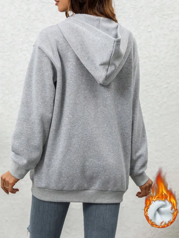 Women's Autumn/Winter Heart Printed Fleece Hooded Drawstring Jacket