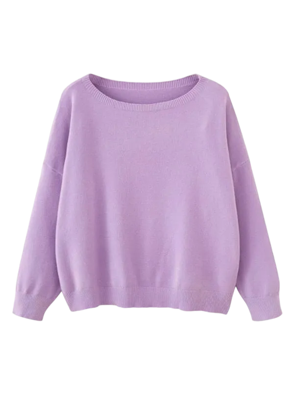 Women's Plain Scoop Neck Drop Shoulder Knit Sweater (Fall/Winter)