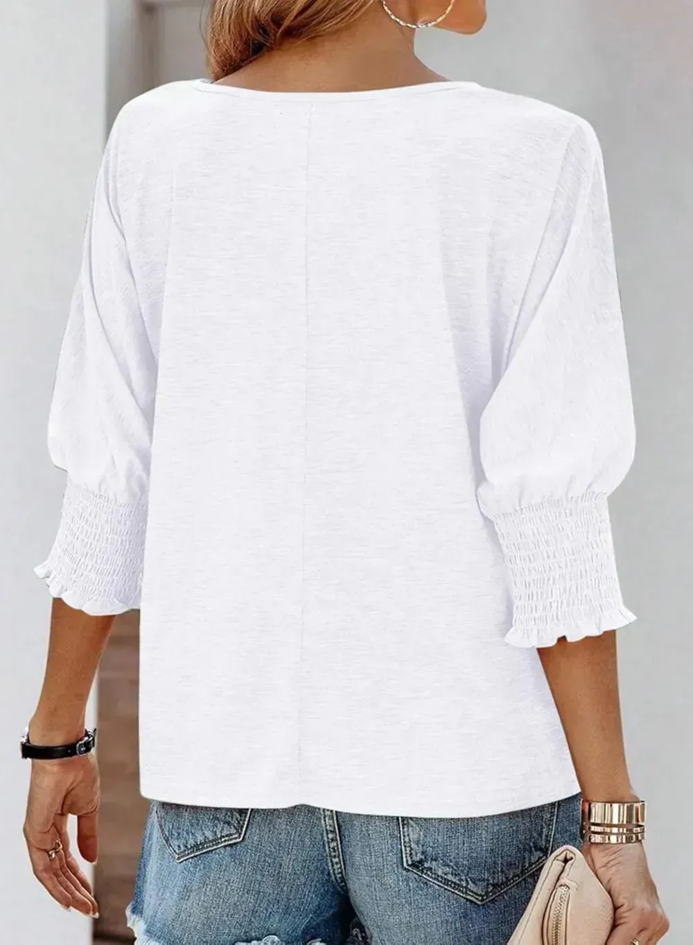 Dokotoo Women's 2024 Fashion Tops 3/4 Sleeve T-Shirts Cute Crewneck Basic Business Tees Blouses