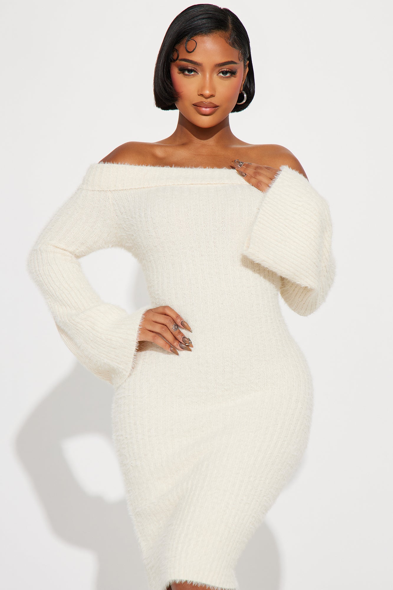 Diana Fuzzy Sweater Midi Dress - Cream