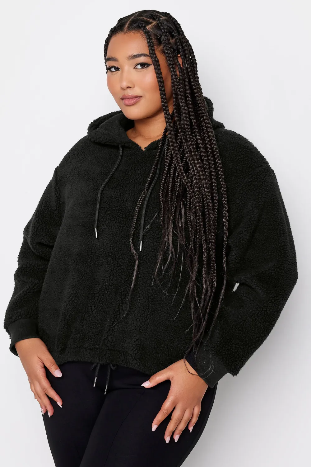 YOURS Curve Grey Camo Print Cropped Fleece Hoodie