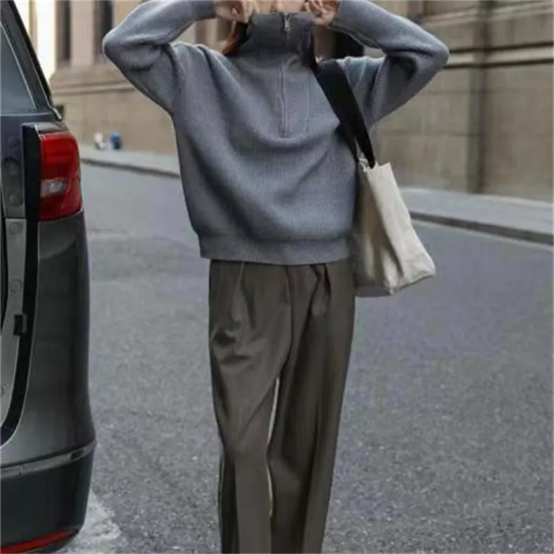 Two Wear Half Zip Large Lapel Soft Waxy Sweater