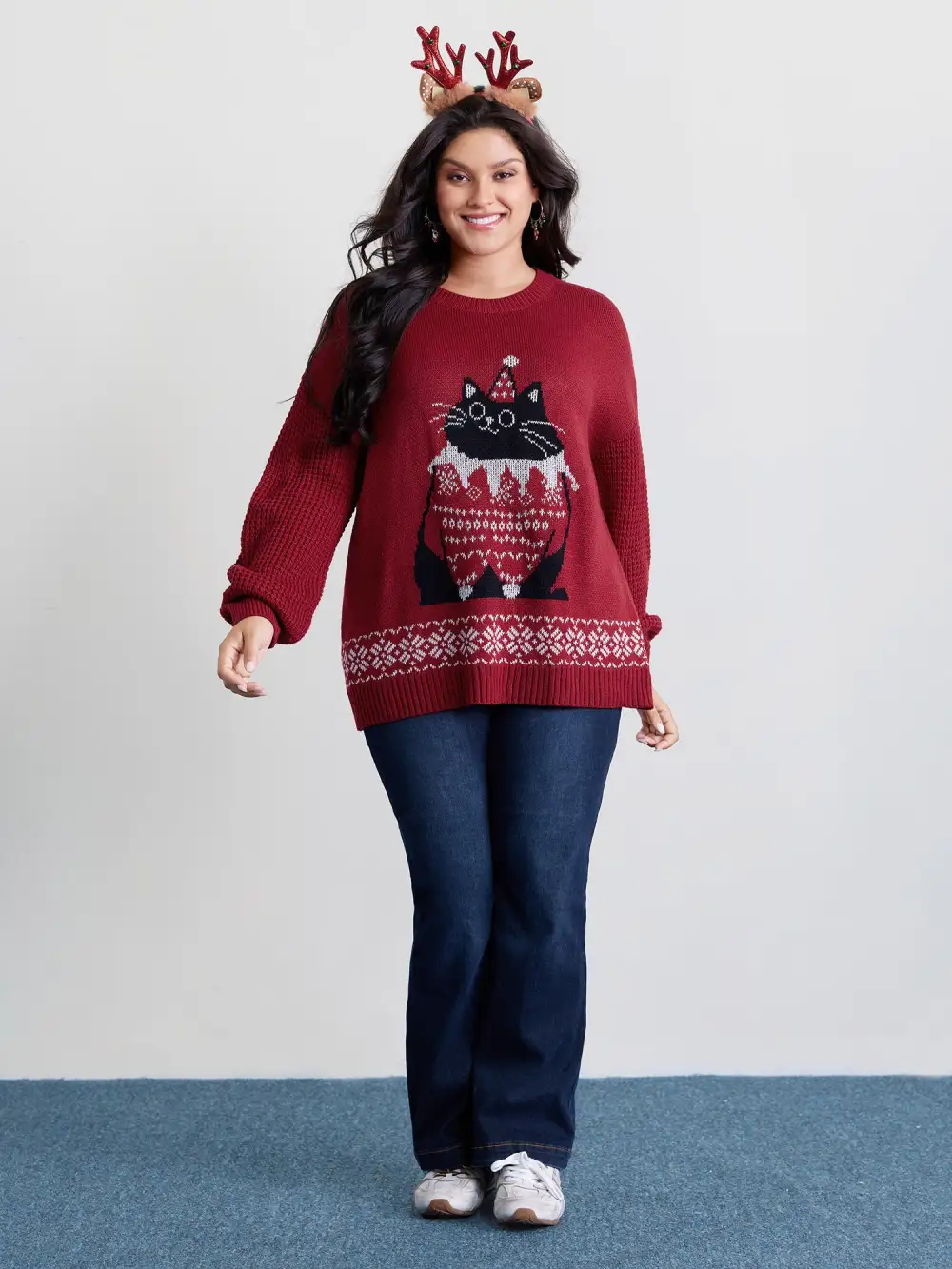 Festive Cat Micro Lantern Sleeve Pullover