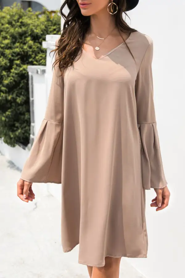 Fashion Casual Solid Patchwork V Neck A Line Dresses（3 colors）