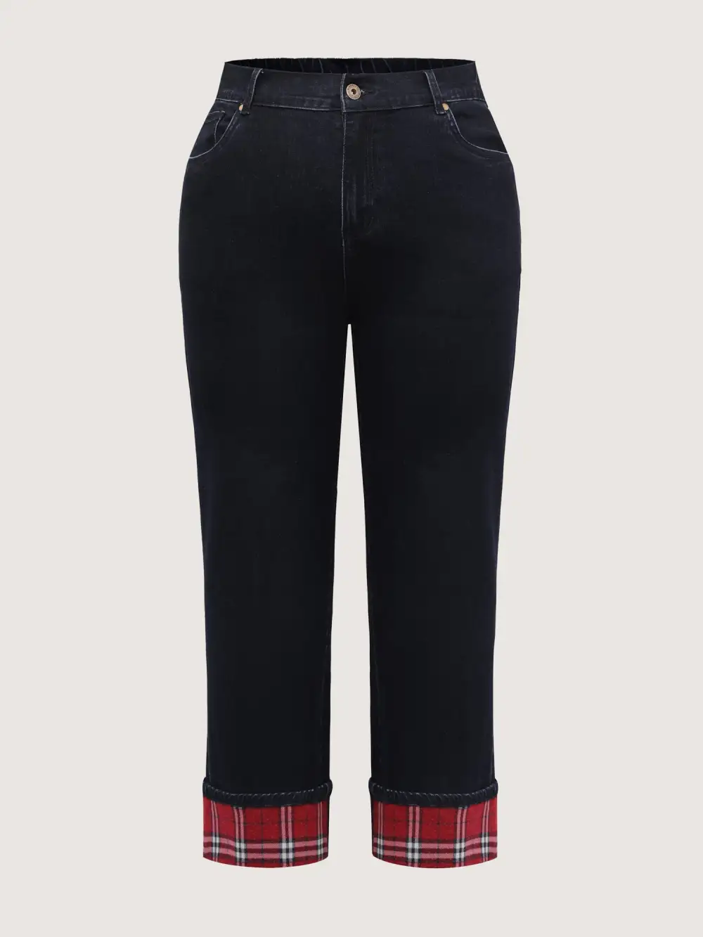 Stretchy Plaid Straight-Leg Jeans