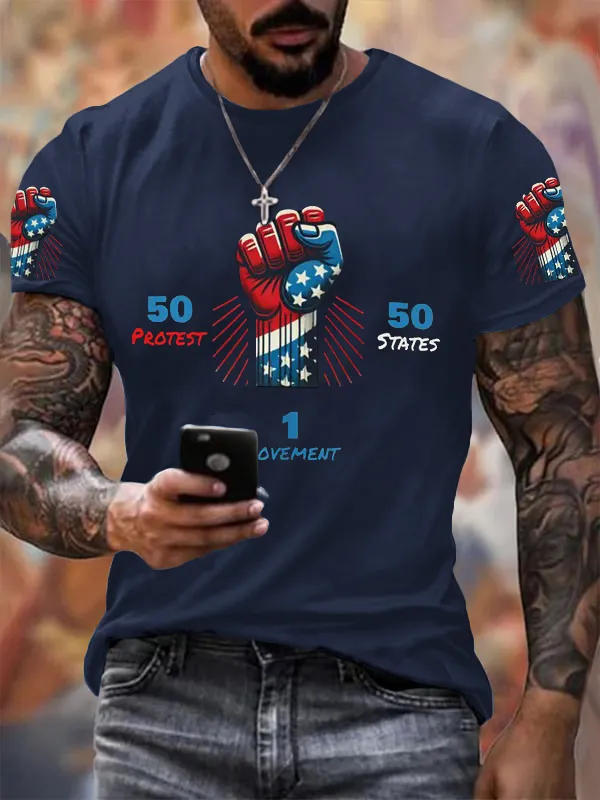 Men'S T-Shirt Men'S 50 Protests 50 States 1 Movement Print T-Shirt