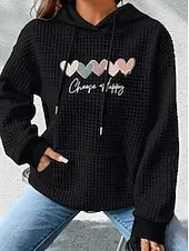 Women's Hoodies Graphic Letter Casual Long Sleeve Hooded Regular Tops Street Dailywear Casual Pocket Print Black White Dark Blue Gray Fall Winter