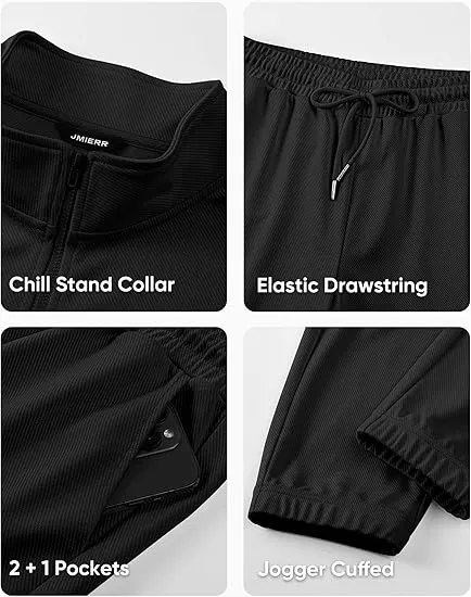 Men’s 2-Piece Set – Textured Long Sleeve Polo Shirt & Drawstring Pants