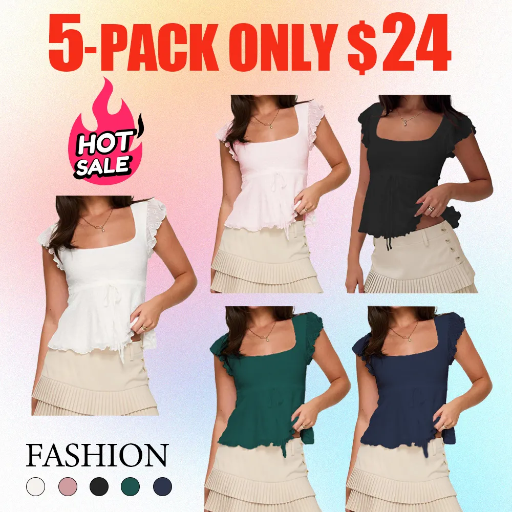 Women's Cropped Flying Sleeve Top – Square Neck with Flying Sleeves & Bow