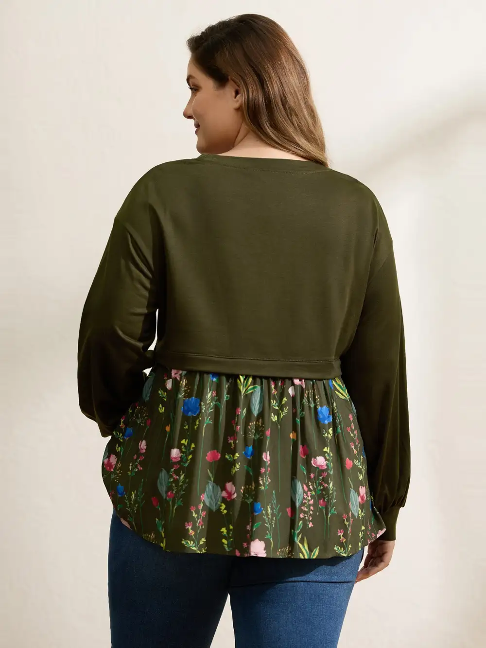Rayon Floral Print Contrast Sweatshirt