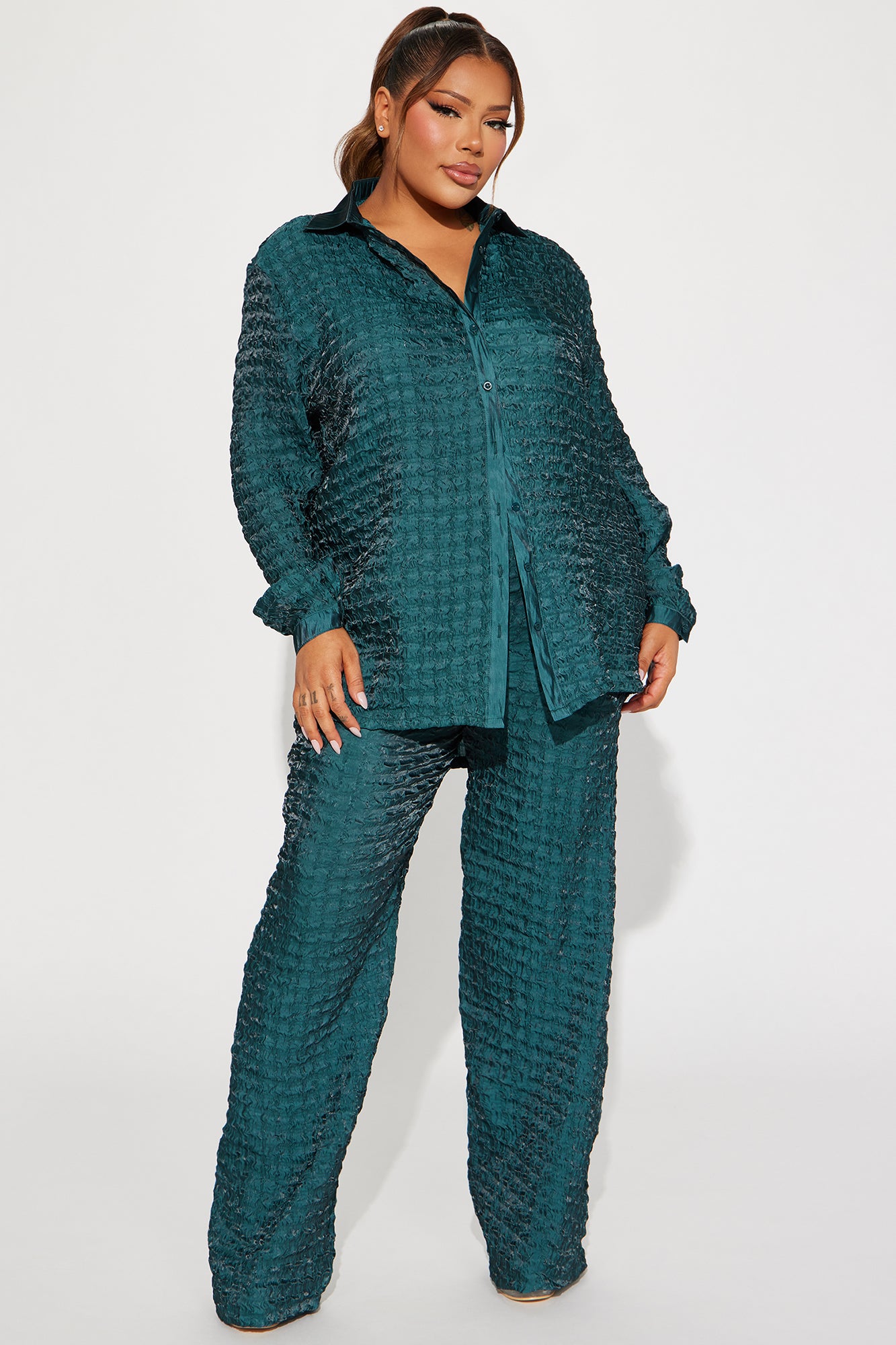 Royal Textured Pant Set - Hunter
