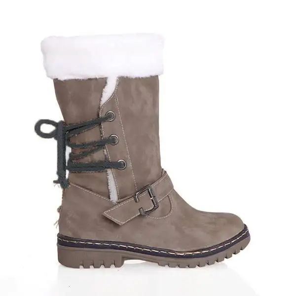 Women's Casual Plush Belt Buckle Mid-Cut Snow Boots 62466792S