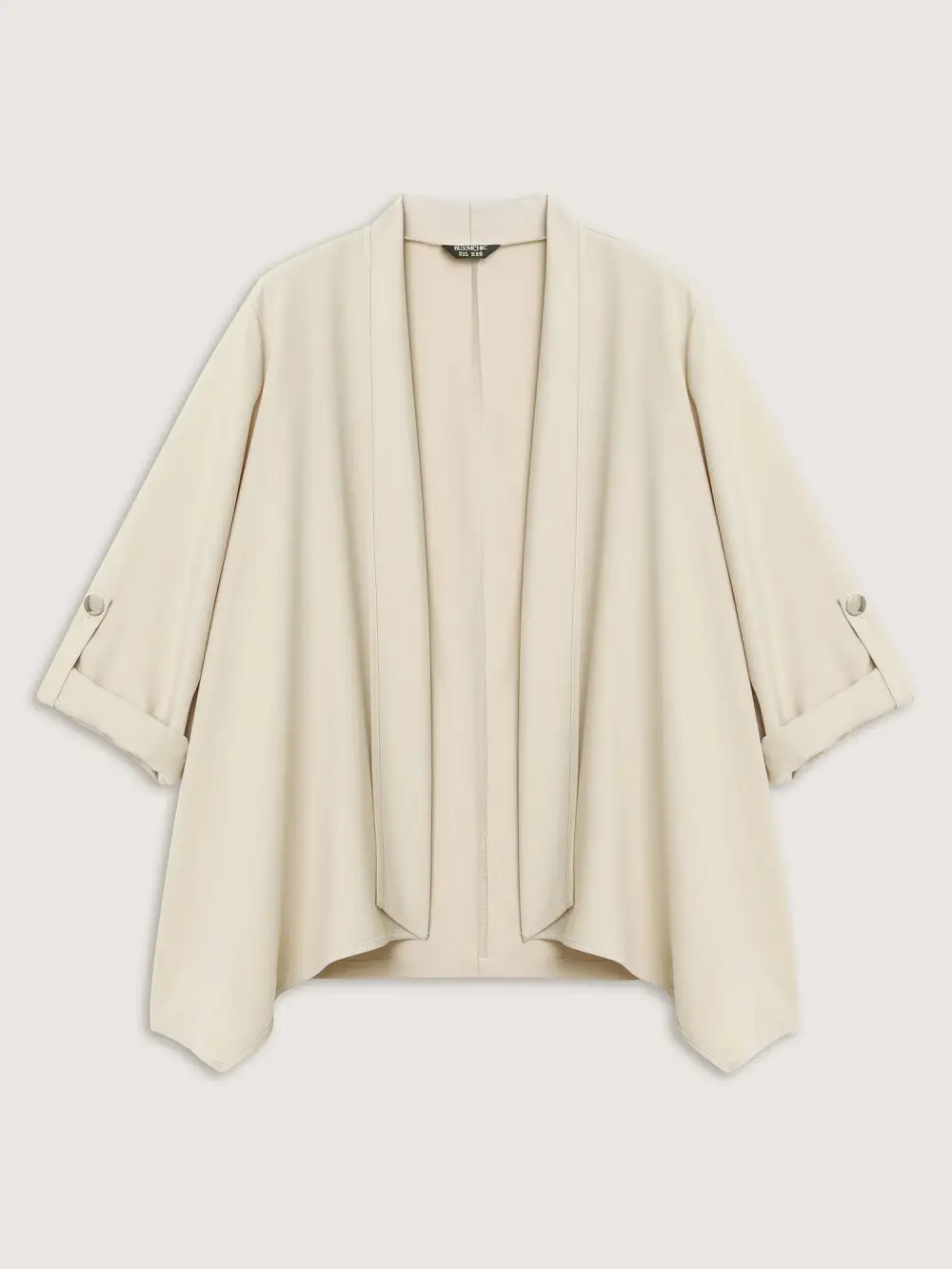Tab Sleeve Open-Front Folded Hem Jacket