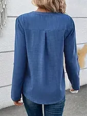 Women's Shirt Solid Color Stylish Casual Long Sleeve V Neck Regular Tops Daily Buttons Red Blue Gray Summer Spring Fall