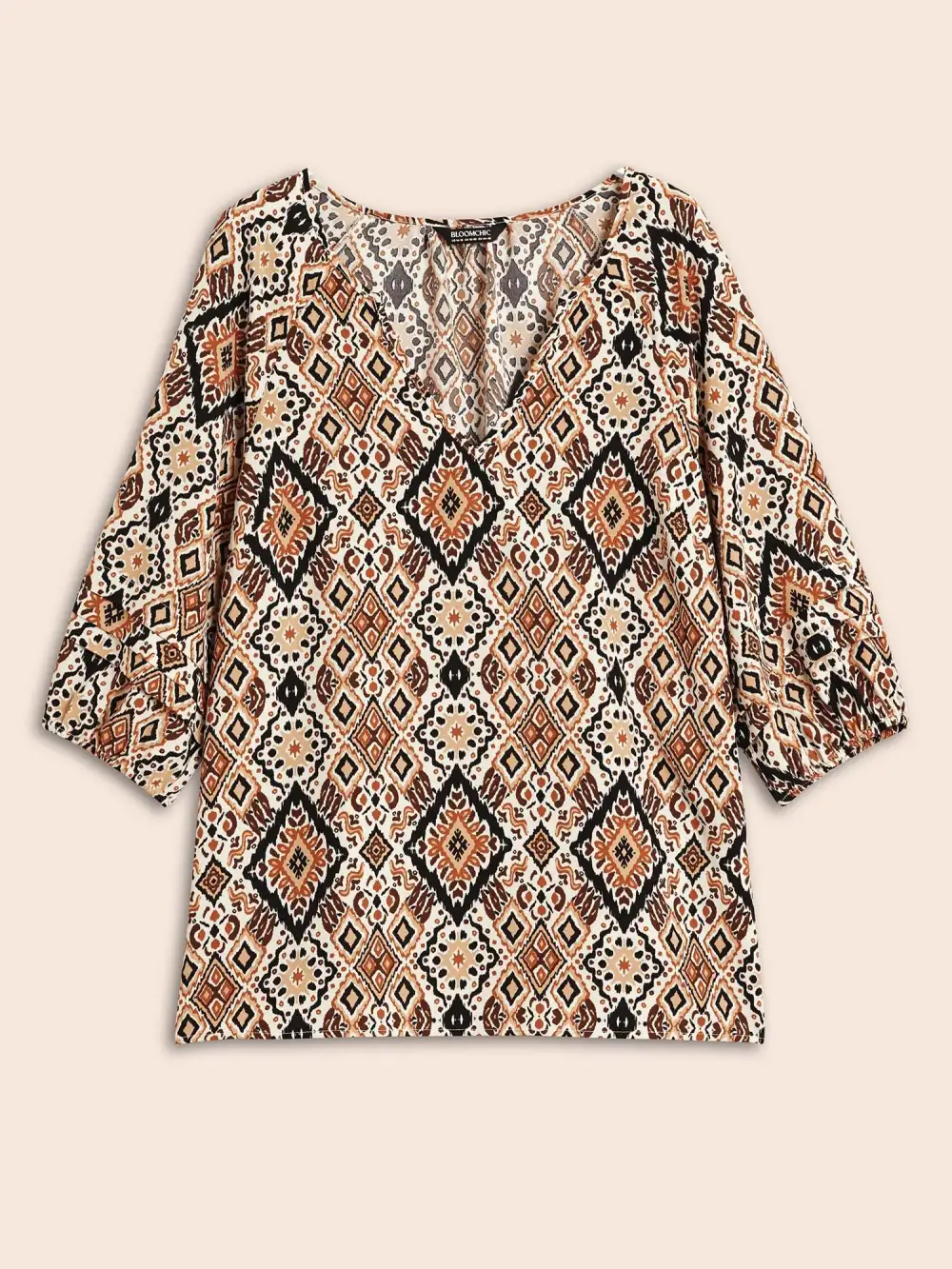 Bandana Geometric Pleated Lantern Sleeve Blouse