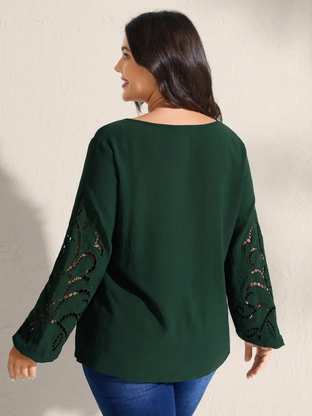 Embroidered Cut-Out Sleeve Solid Blouse