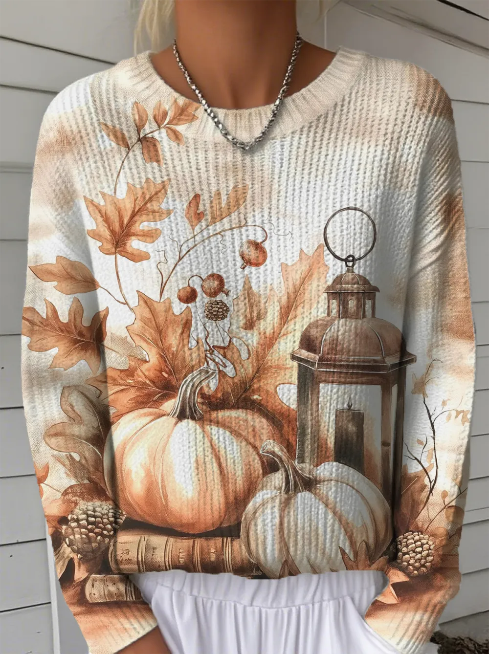 Women's Autumn Pattern Crewneck Sweater Casual Comfort Regular Pullover Sweatshirt