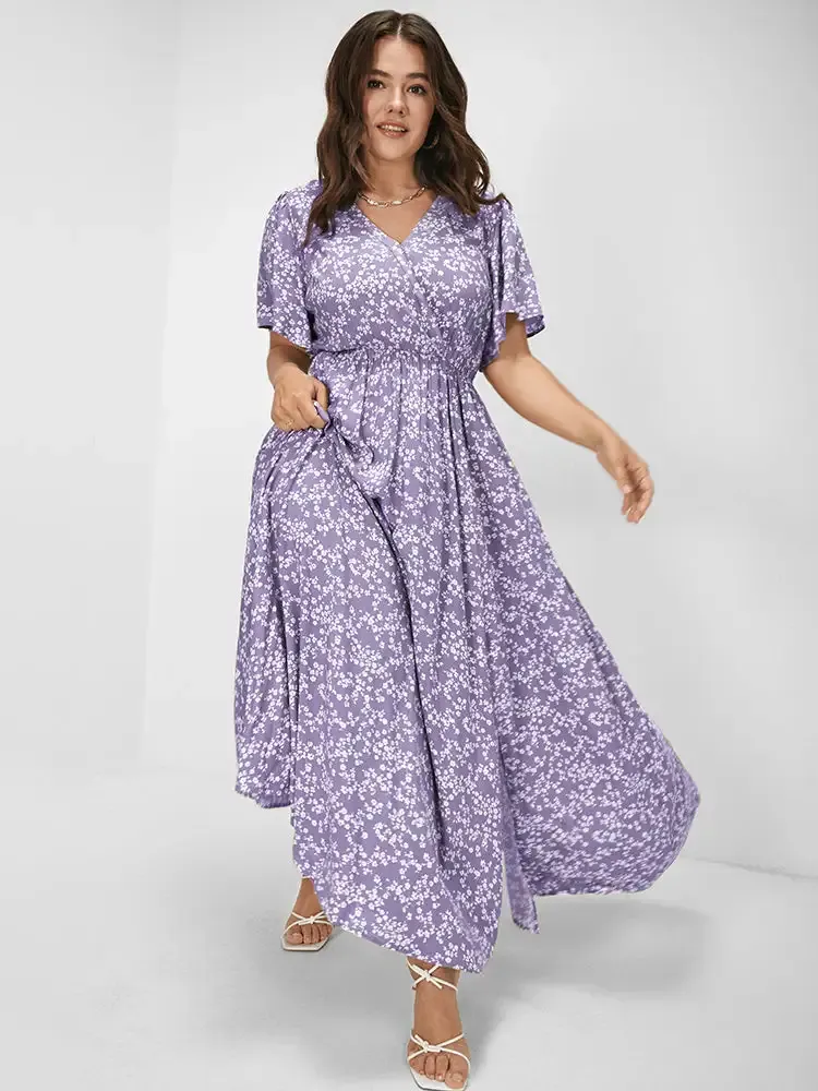 Bloom Dress - Flutter Sleeve Ditsy Floral Pocket Split Maxi Dress