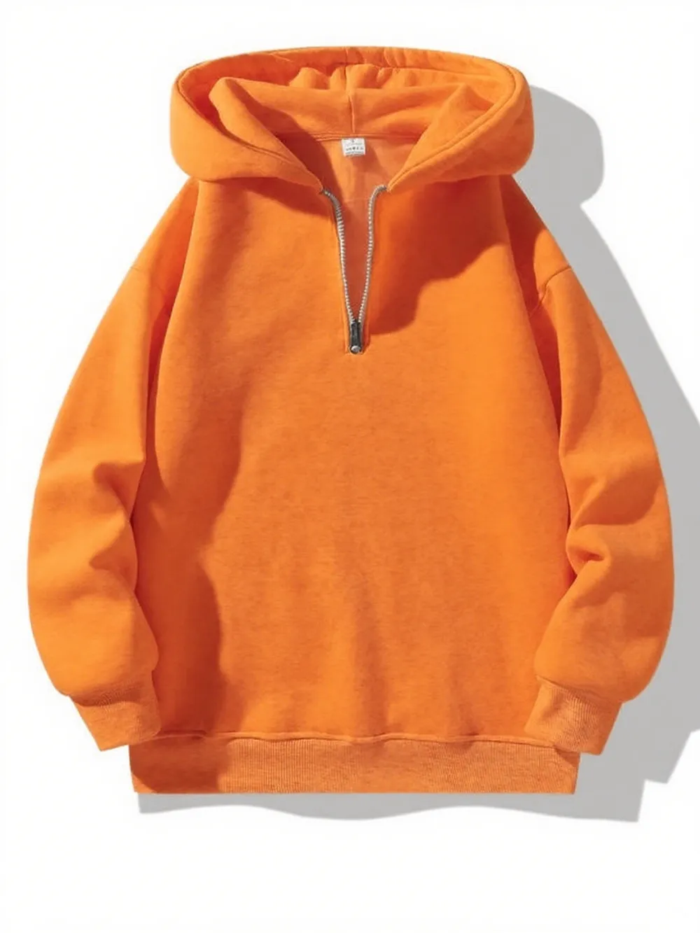 Men's half-zip hoodie: plain, drop shoulder, regular/relaxed fit, long-sleeve fleece