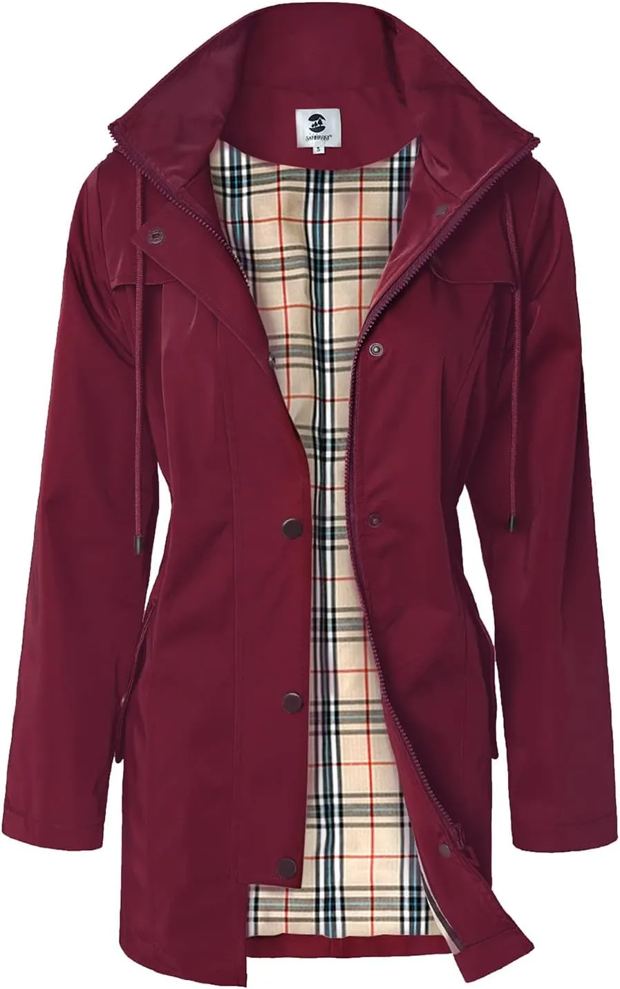 Women's Long Hooded Rain Jacket Outdoor Raincoat Windbreaker