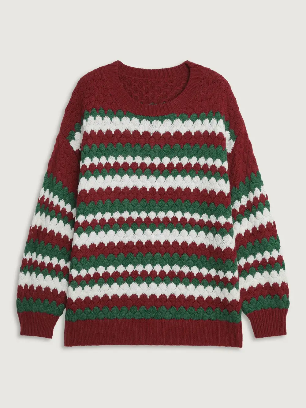 Wavy Holiday Stripes Textured Pullover