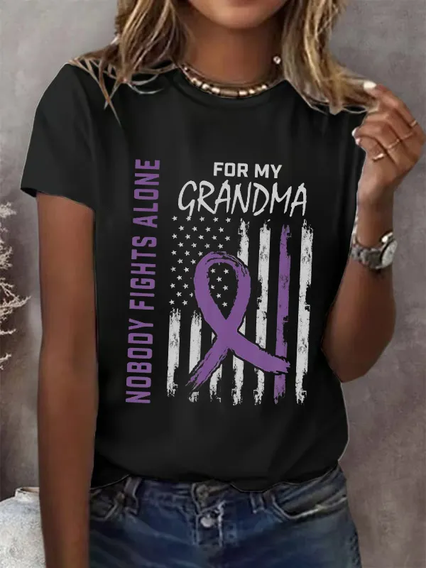 Grandma Alzheimers Awareness USA Flag Dementia Fam T-Shirt